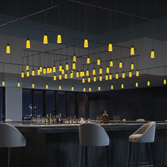 Suspenders® Expanded Grid with Amber Tapered Bell Luminaires